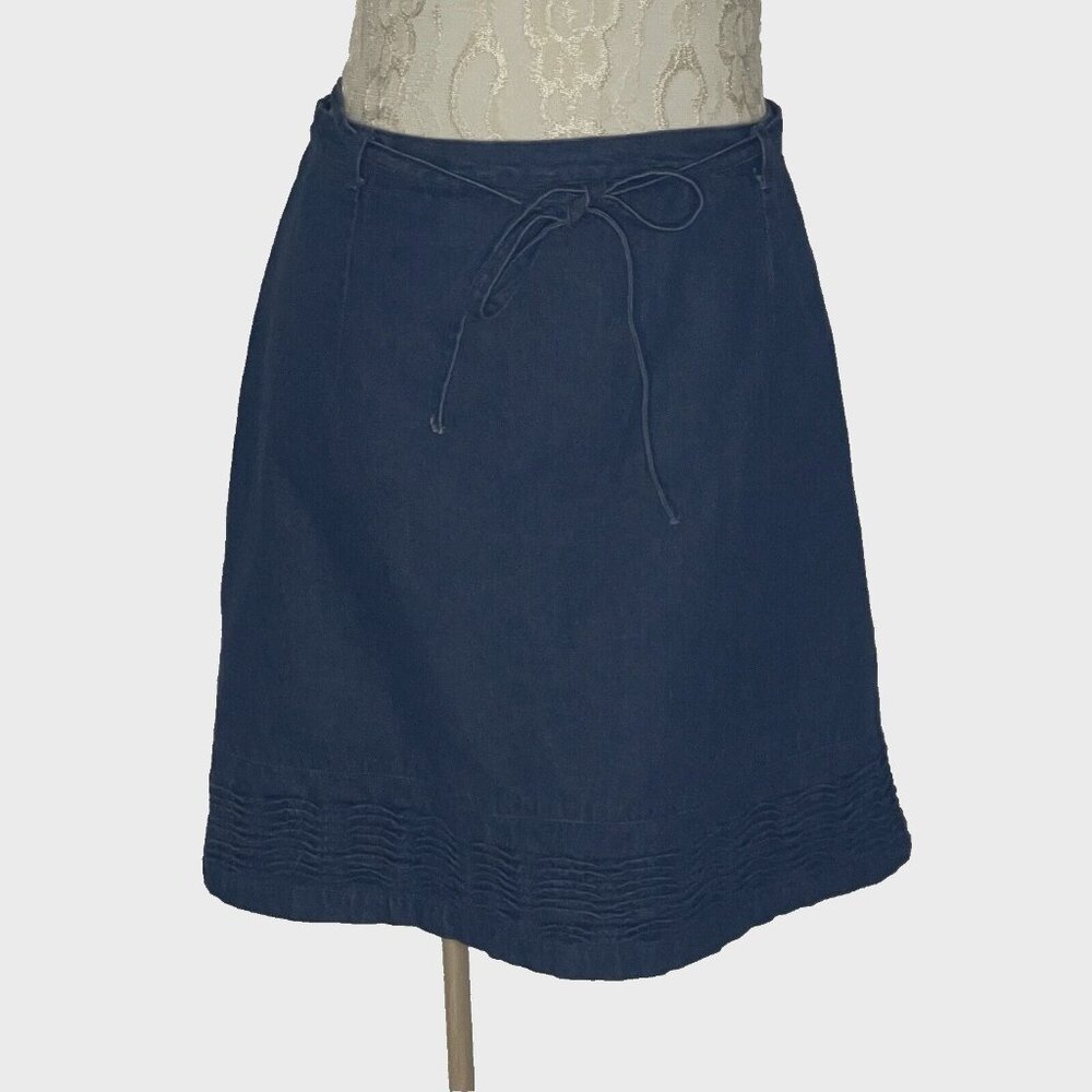 Denim Mini Skirt Plus sz 17/18 Border Ruching Zipper w Fabric Belt Tie Route 66